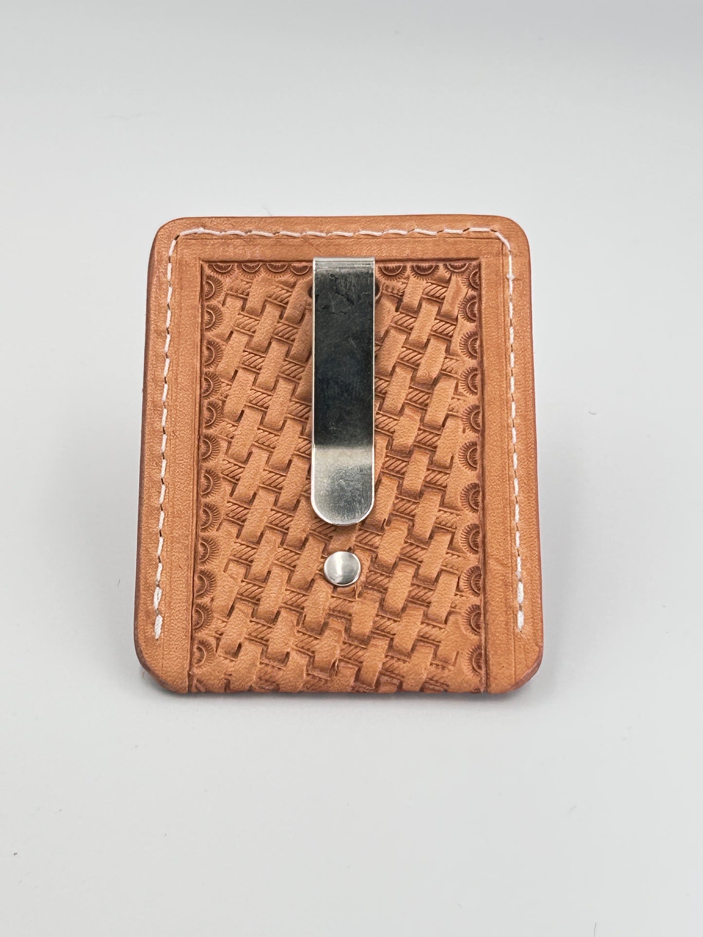 Western leather card wallet with metal cash clip