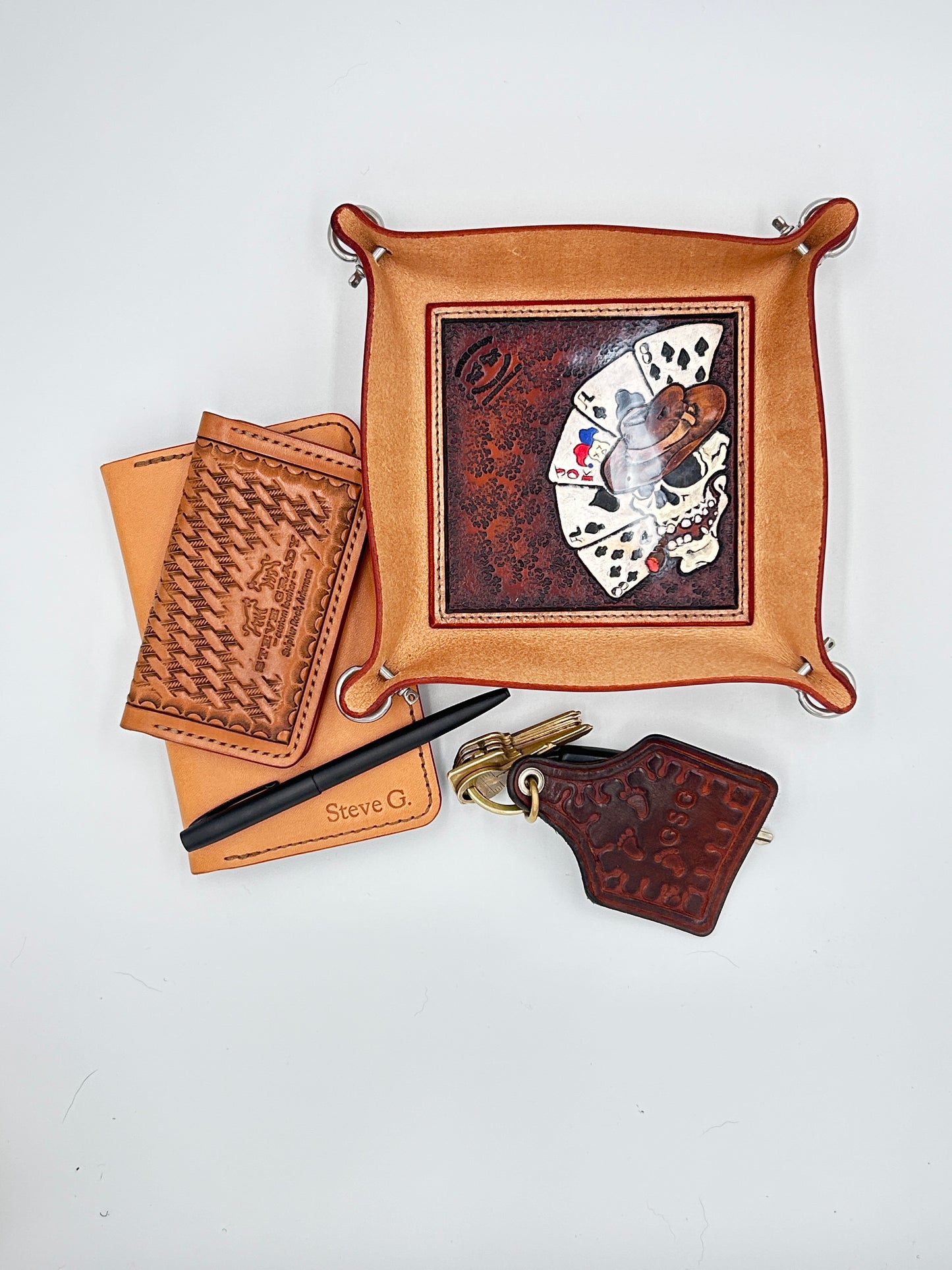 Steve Grady Leather tooled valet tray