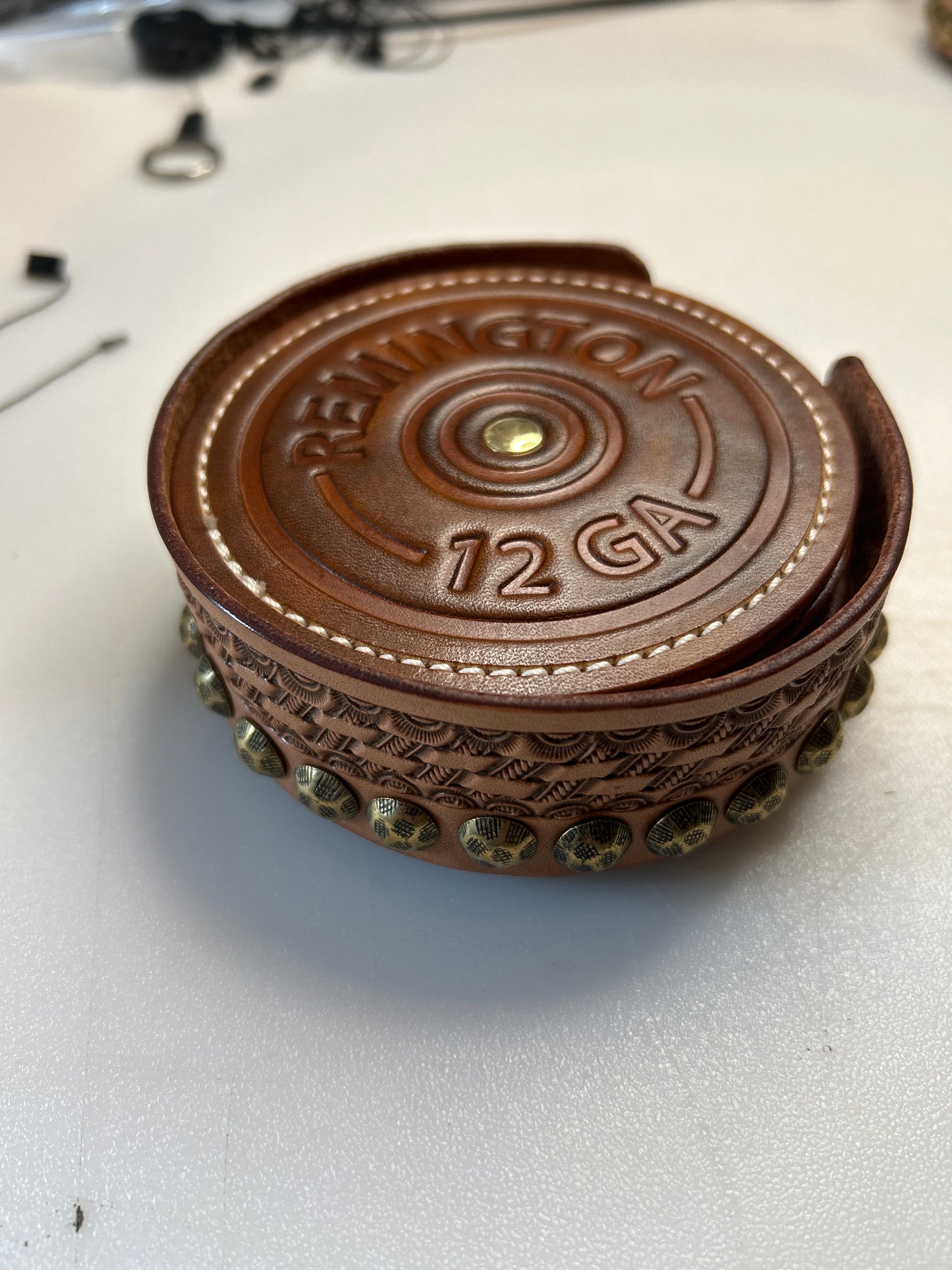 Hand made leather coaster set (12 GA)