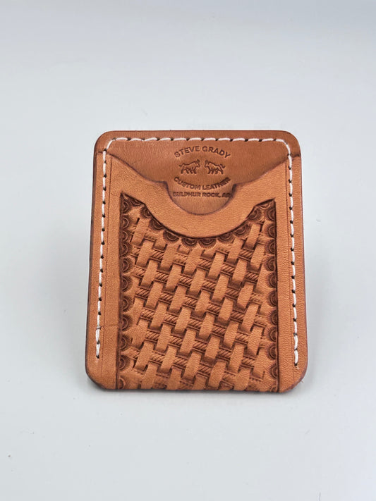 Western leather card wallet with metal cash clip