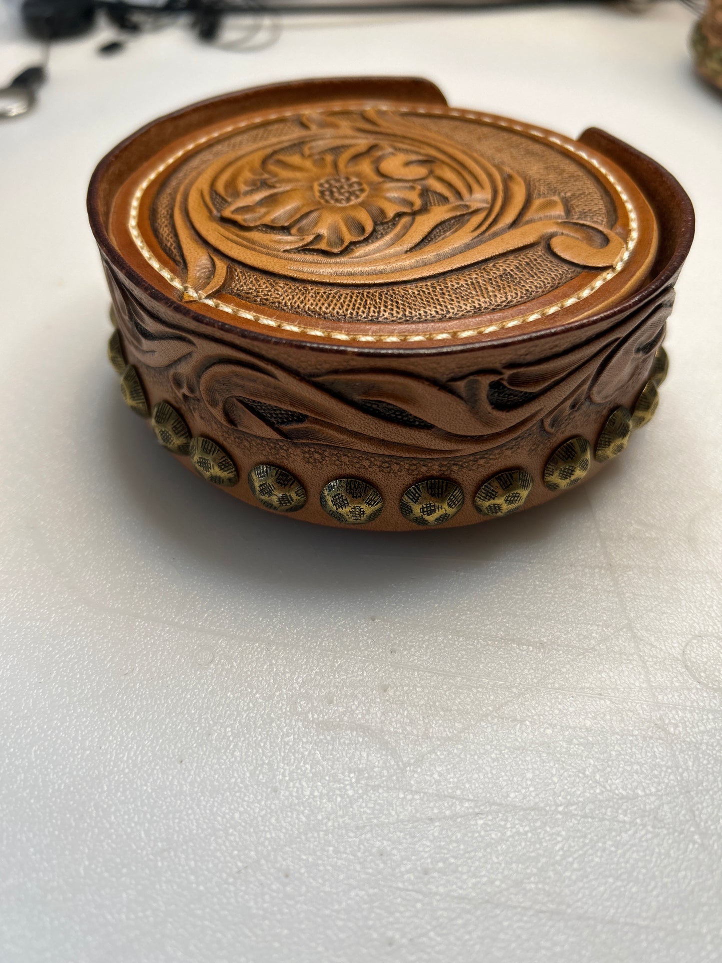 Hand made leather coaster set (tooled)