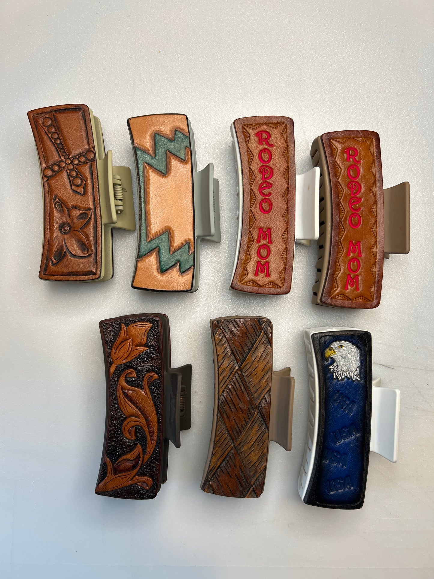 Tooled/ stamped large hair clips