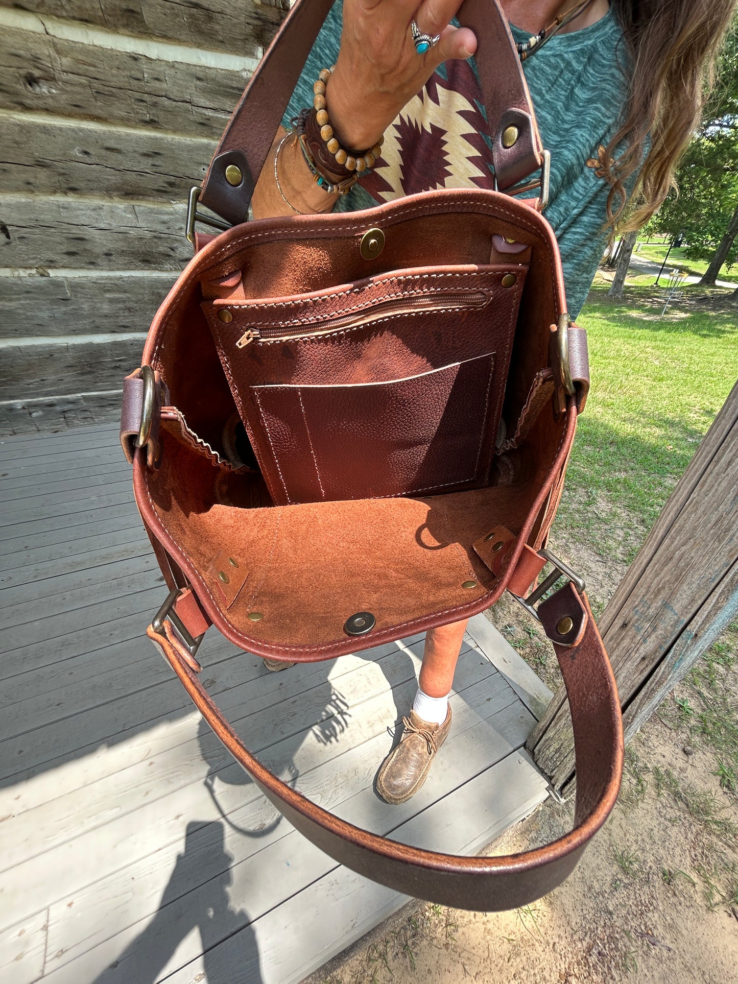 Leather Fringe Two Tone Tote Bag