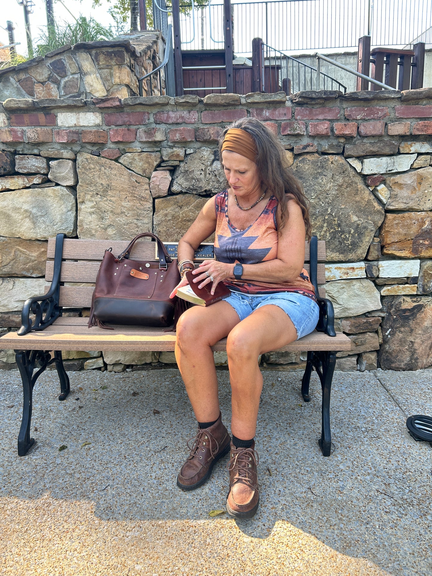Leather Fringe Two Tone Tote Bag