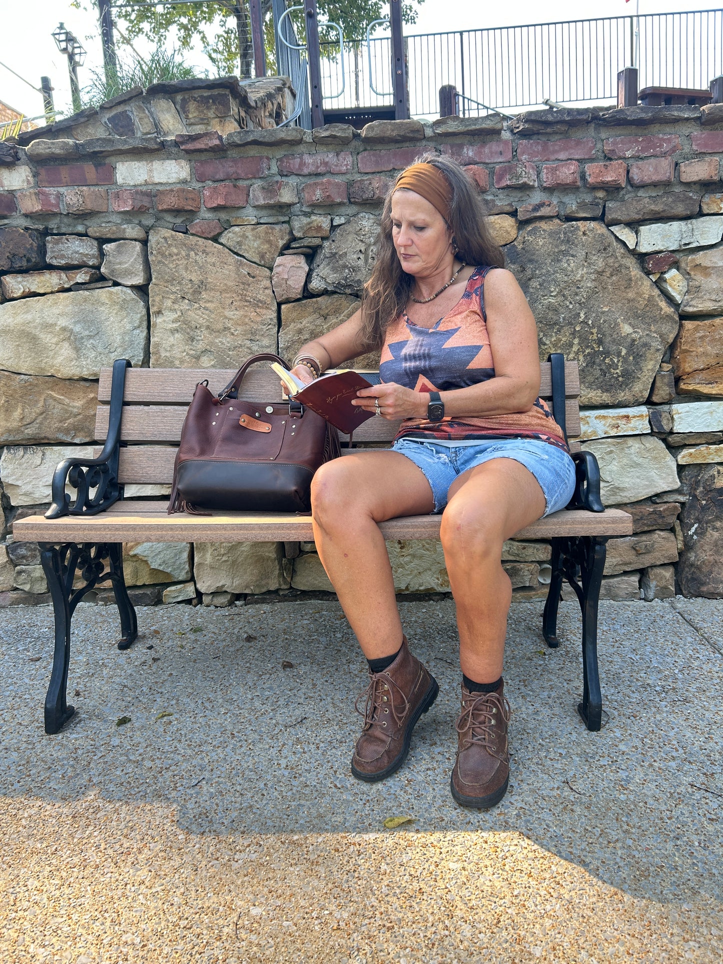 Leather Fringe Two Tone Tote Bag